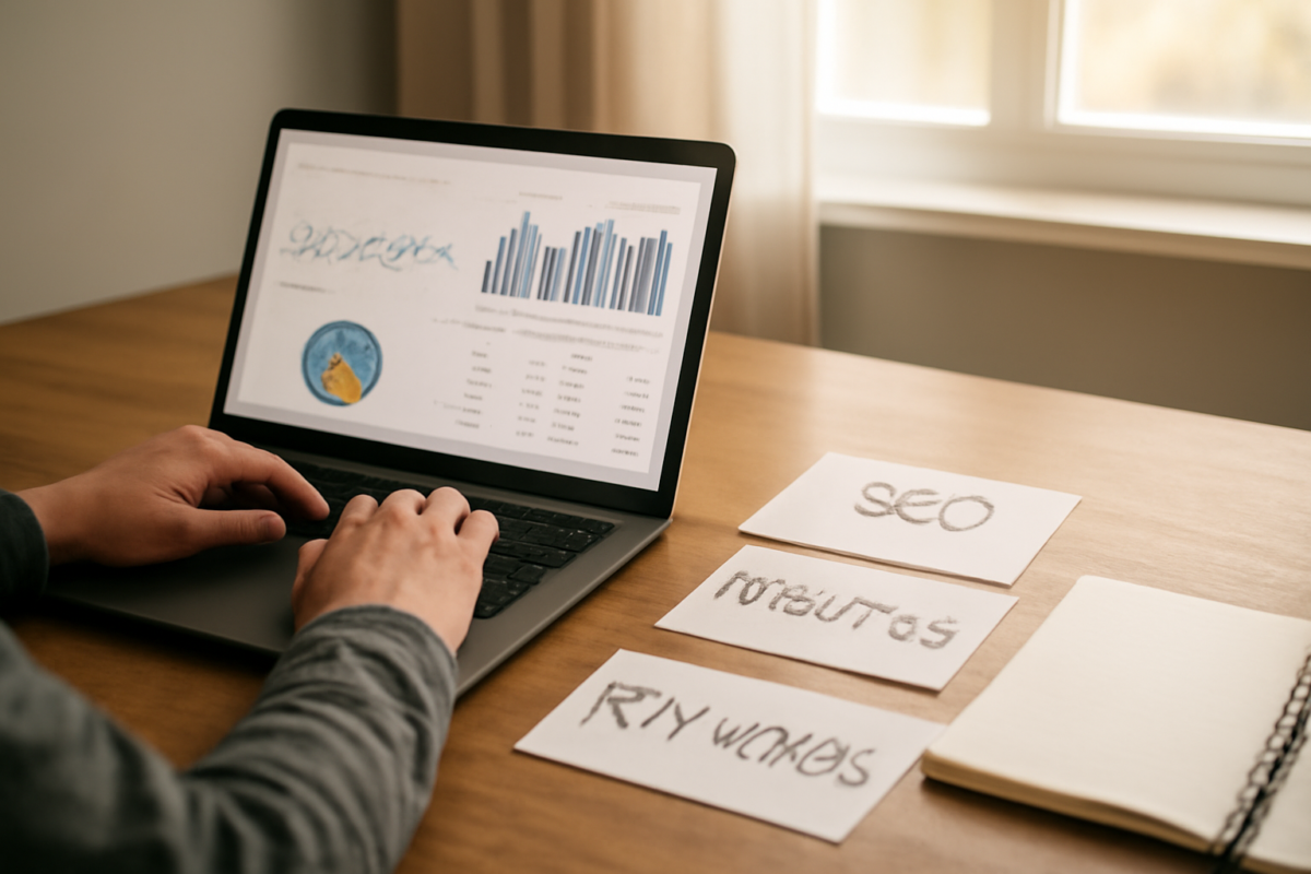Pemilik blog memeriksa data kunjungan dan kata kunci untuk meningkatkan lalu lintas organik